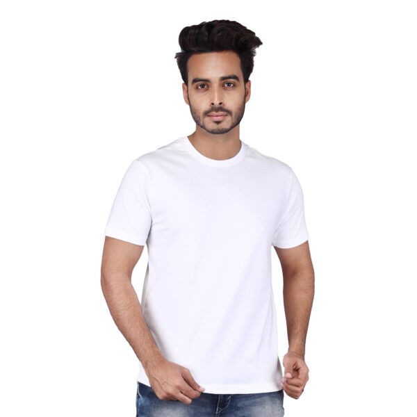 Men Solid Round Neck Pure Cotton White T-Shirt