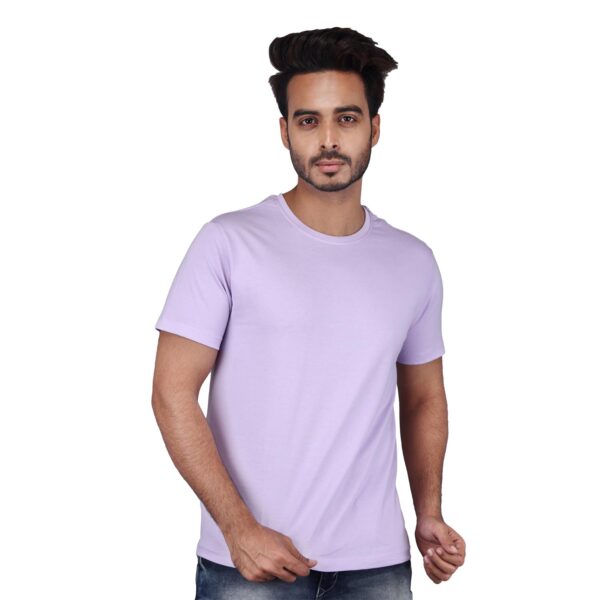 Men Solid Round Neck Pure Cotton Lavender T-Shirt