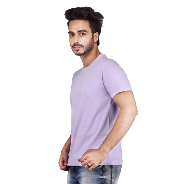 Men Solid Round Neck Pure Cotton Lavender T-Shirt - Image 5