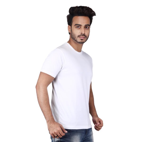 Men Solid Round Neck Pure Cotton White T-Shirt - Image 3