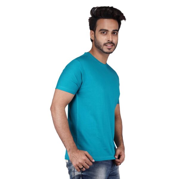 Men Solid Round Neck Pure Cotton Pastel Green T-Shirt - Image 3