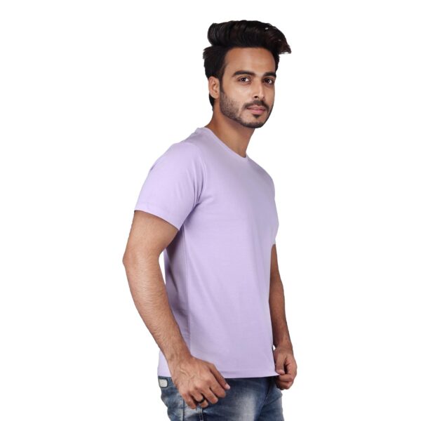 Men Solid Round Neck Pure Cotton Lavender T-Shirt - Image 4