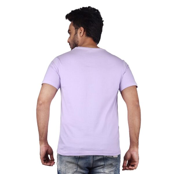 Men Solid Round Neck Pure Cotton Lavender T-Shirt - Image 2